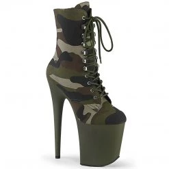 Pleaser Boots FLAMINGO-1020CAMO Green Camo Fabric/Dark Olive Matte Ankle Boot