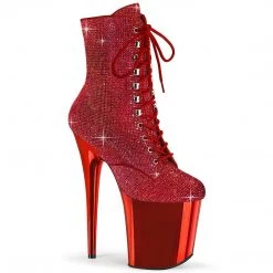 Pleaser Boots FLAMINGO-1020CHRS Red Rhinestone Ankle Boot