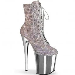 Pleaser FLAMINGO-1020CHRS Silver Multi Rhinestone/Silver Chrome Ankle Boot New Arrivals