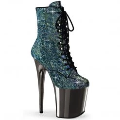 Pleaser FLAMINGO-1020CHRS Turquoise Multi Rhinestone/Pewter Chrome Ankle Boot New Arrivals