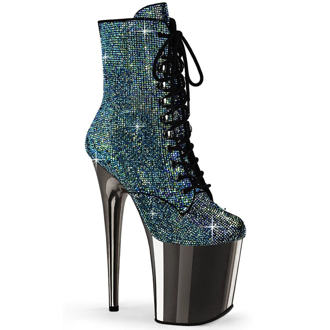 Pleaser FLAMINGO-1020CHRS Turquoise Multi Rhinestone/Pewter Chrome Ankle Boot New Arrivals 3 Pleaser FLAMINGO-1020CHRS Turquoise Multi Rhinestone/Pewter Chrome Ankle Boot New Arrivals