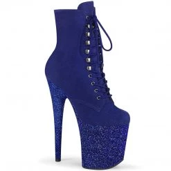 Pleaser Boots FLAMINGO-1020FSMG Royal Blue FauxSuede/Royal Blue Multi Mini Glitr Ankle Boot