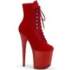 Pleaser FLAMINGO-1020FST Red Faux Suede/Frosted Red Ankle Boot