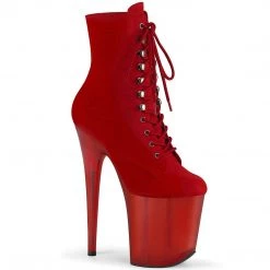 Pleaser FLAMINGO-1020FST Red Faux Suede/Frosted Red Ankle Boot