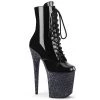 Pleaser FLAMINGO-1020LG Black Multi Glitter Ankle Boot Boots