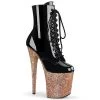 Pleaser FLAMINGO-1020LG Black Patent/Rose Gold Glitter Ankle Boot Boots