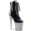 Pleaser Boots FLAMINGO-1020LG Black/Silver Multi Glitter Ankle Boot