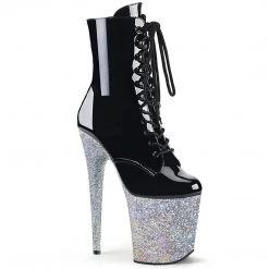 Pleaser Boots FLAMINGO-1020LG Black/Silver Multi Glitter Ankle Boot