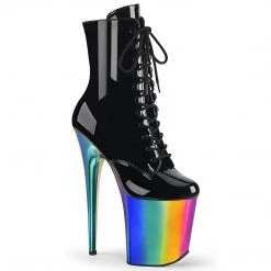 Pleaser New Arrivals FLAMINGO-1020RC Black Patent/Rainbow Chrome Ankle Boot