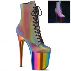 Pleaser FLAMINGO-1020RC-REFL Rainbow Reflective/Rainbow Chrome Ankle Boot