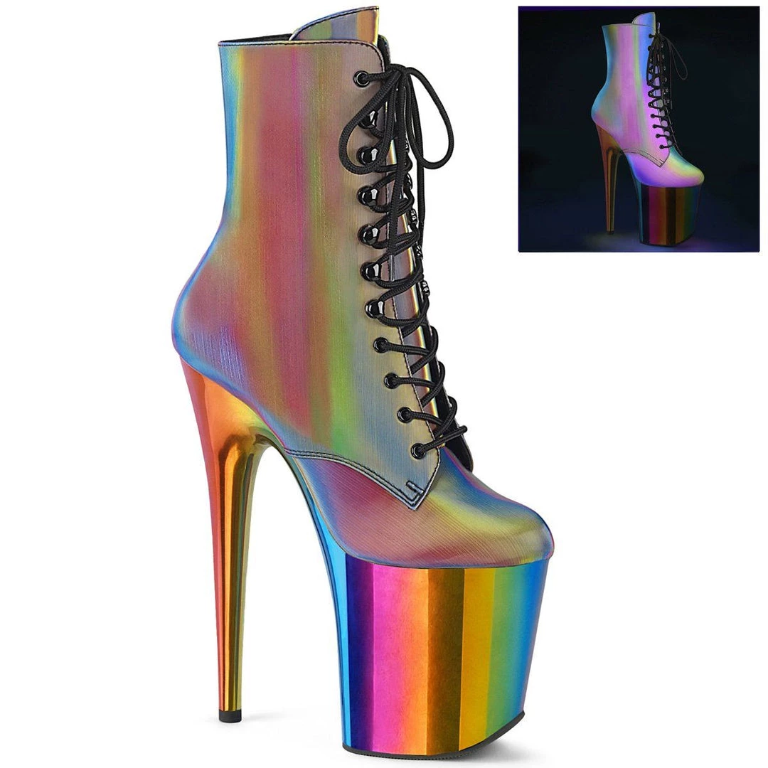 Pleaser FLAMINGO-1020RC-REFL Rainbow Reflective/Rainbow Chrome Ankle Boot 4 Pleaser FLAMINGO-1020RC-REFL Rainbow Reflective/Rainbow Chrome Ankle Boot