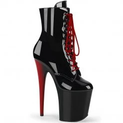 Pleaser Boots FLAMINGO-1020RH Black Patent-Red Ankle Boot