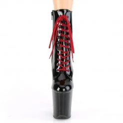 Pleaser Boots FLAMINGO-1020RH Black Patent-Red Ankle Boot