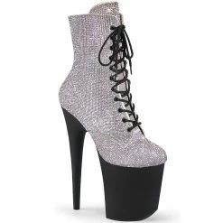 Pleaser FLAMINGO-1020RS Silver Rhinestone Ankle Boot