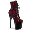 Pleaser FLAMINGO-1020SP Red Snake Print Patent/Black Ankle Boot Boots