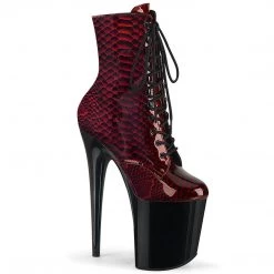 Pleaser FLAMINGO-1020SP Red Snake Print Patent/Black Ankle Boot Boots