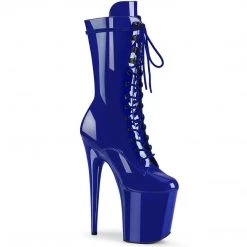 Pleaser Boots FLAMINGO-1050 Royal Blue Patent Mid-Calf Boot