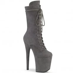 Pleaser Boots FLAMINGO-1050FS Grey Faux Suede/Grey Faux Suede Mid-Calf Boot
