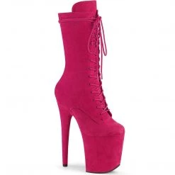 Pleaser FLAMINGO-1050FS Hot Pink Faux Suede/Hot Pink Faux Suede Mid-Calf Boot