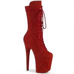 Pleaser Boots FLAMINGO-1050FS Red Faux Suede/Red Faux Suede Mid-Calf Boot
