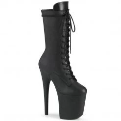 Pleaser FLAMINGO-1050LWR Black Leather Mid-Calf Boot Boots