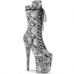 Pleaser Boots FLAMINGO-1050SP Black-White Snake Print Mid-Calf Boot