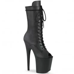 Pleaser FLAMINGO-1051LWR Black Leather Mid-Calf Boot Boots