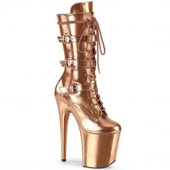 Pleaser Boots FLAMINGO-1053 Rose Gold Metallic Pu/Rose Gold Metallic Pu Mid-Calf Boot