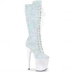 Pleaser FLAMINGO-2020MG White Multi Glitter Knee Boot