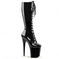 Pleaser Boots FLAMINGO-2023 Black Stretch Patent Knee Boot