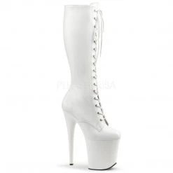 Pleaser Boots FLAMINGO-2023 White Stretch Pu/White Knee Boot