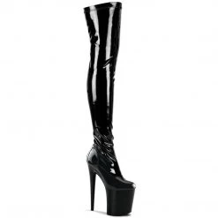 Pleaser Boots FLAMINGO-3000 Black Stretch Patent Thigh Boot