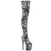 Pleaser FLAMINGO-3000DP White-Black Stretch Fabric/White-Black Fabric Thigh Boot