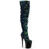 Pleaser FLAMINGO-3004 Green Iridescent Sequins/Black Thigh Boot