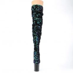 Pleaser FLAMINGO-3004 Green Iridescent Sequins/Black Thigh Boot