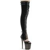 Pleaser FLAMINGO-3027 Black Faux Suede-Faux Leather/Frosted Black Thigh Highs Shoes