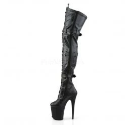 Pleaser Boots FLAMINGO-3028 Black Stretch Faux Leather Thigh Boot