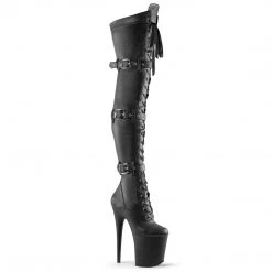 Pleaser Boots FLAMINGO-3028 Black Stretch Faux Leather Thigh Boot