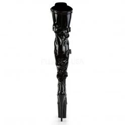 Pleaser FLAMINGO-3028 Black Stretch Patent Thigh Boot