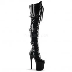 Pleaser FLAMINGO-3028 Black Stretch Patent Thigh Boot