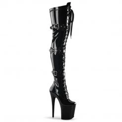 Pleaser FLAMINGO-3028 Black Stretch Patent Thigh Boot