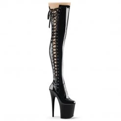 Pleaser FLAMINGO-3050 Black Stretch Patent Thigh Boot