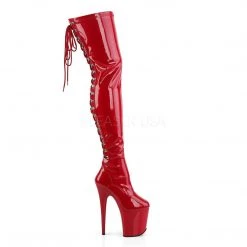 Pleaser FLAMINGO-3063 Red Stretch Patent/Red Thigh Boot Boots