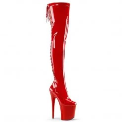 Pleaser FLAMINGO-3063 Red Stretch Patent/Red Thigh Boot Boots