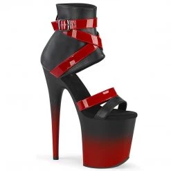 Pleaser FLAMINGO-800-15 Black Faux Leather-Red Patent/ Black -Red Matte Platform Sandal