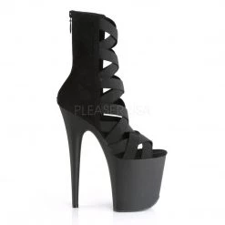 Pleaser FLAMINGO-800-24 Black Elastic Band-Microfiber Platform Sandal