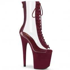 Pleaser FLAMINGO-800-34FS Clear-Burgundy Faux Suede/Burgundy Suede Ankle Boot Boots