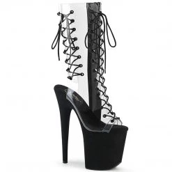 Pleaser Boots FLAMINGO-800-60FS Clear/ Black Faux Suede Mid-Calf Boot