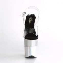 Pleaser FLAMINGO-808-2HGM Clear/Silver Glitter-Hologram Platform Sandal