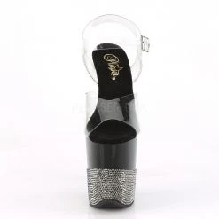 Pleaser FLAMINGO-808-3 Clear/Black-Pewter Rhinestone Platform Sandal Shoes